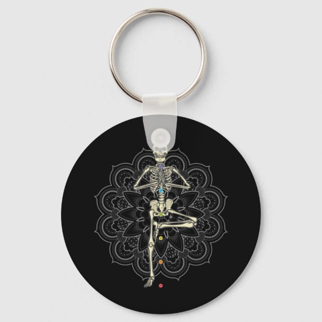 Skeleton standing in Yoga Position Key Ring (Front)