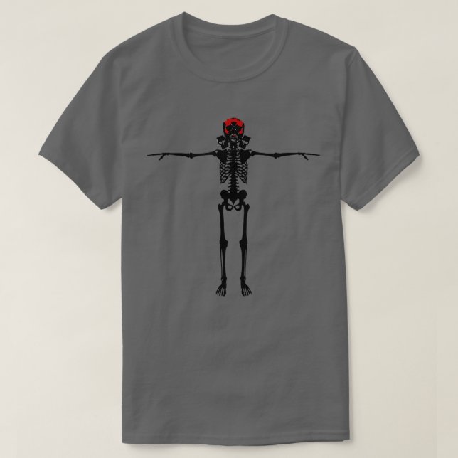 Skeleton Standing With Gas Mask  T-Shirt (Design Front)
