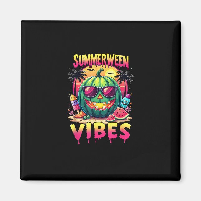 Skeleton Summer Summerween Vibes Watermelon Jack-O Magnet (Front)