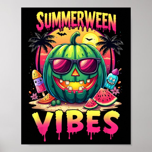 Skeleton Summer Summerween Vibes Watermelon Jack-o Poster (Front)