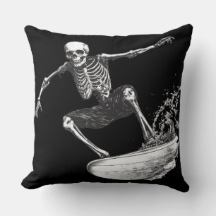 💀 Skeleton Surfer: Minimalist Style 🏄 ‍ ♂️ Cushion