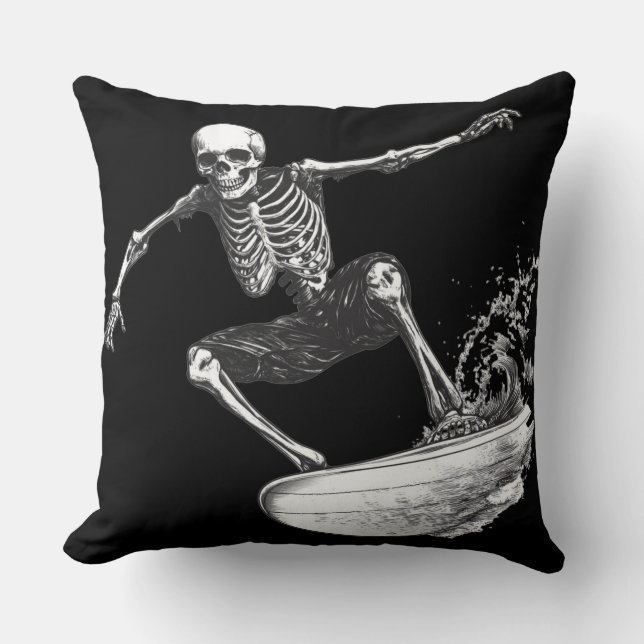💀 Skeleton Surfer: Minimalist Style 🏄 ‍ ♂️ Cushion (Front)