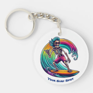 Skeleton Surfer Riding A Wave Key Ring