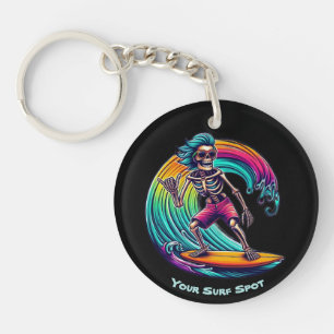 Skeleton Surfer Riding A Wave Key Ring