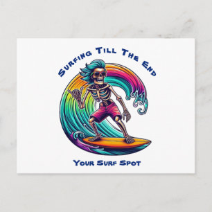 Skeleton Surfer Riding A Wave Postcard
