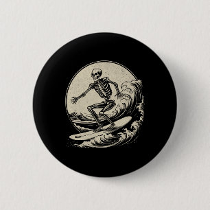 Skeleton Surfer Vintage Big Wave Surfing Funny Hal 6 Cm Round Badge