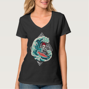 Skeleton Surfer Waves Ocean Surfboard Surfing T-Shirt