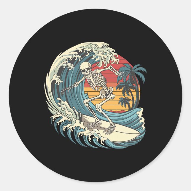 Skeleton Surfing _1  Classic Round Sticker (Front)