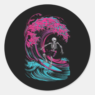 Skeleton Surfing _3 Classic Round Sticker
