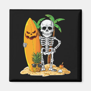 Skeleton Surfing Halloween Hawaii Hawaiian Men Magnet