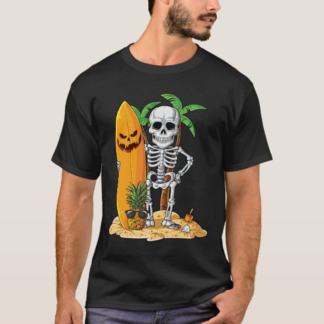 Skeleton Surfing Halloween Hawaii Hawaiian Men Wom T-Shirt (Front)