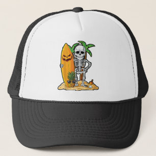 Skeleton Surfing Halloween Hawaii Hawaiian Men Wom Trucker Hat