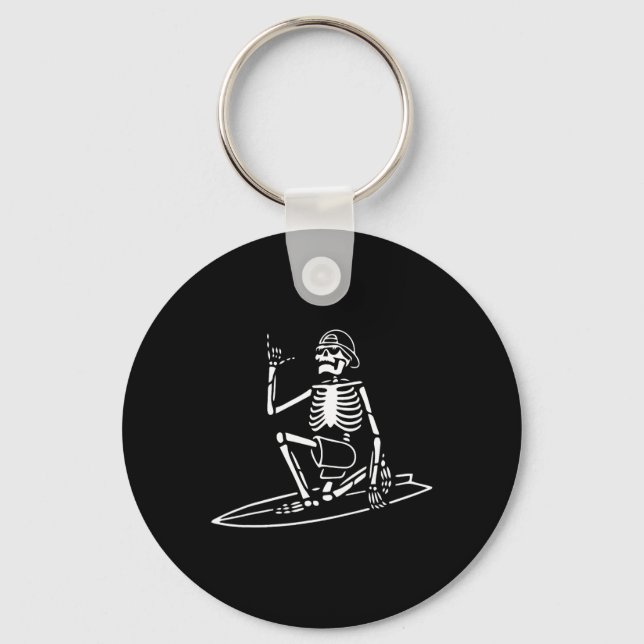 Skeleton Surfing Lazy Halloween Costume Skull Bone Key Ring (Front)