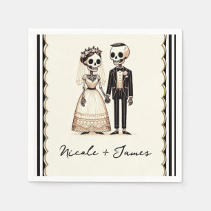 Skeleton Sweethearts Bride Groom Whimsical Wedding Napkin