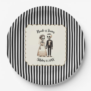 Skeleton Sweethearts Bride Groom Whimsical Wedding Paper Plate