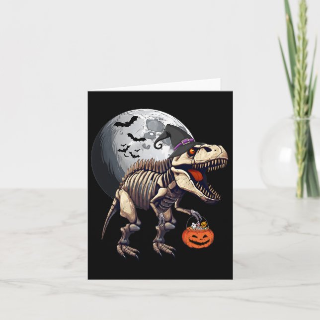 Skeleton T Rex Dinosaur Fun Halloween Pumpkin Boys Card (Front)