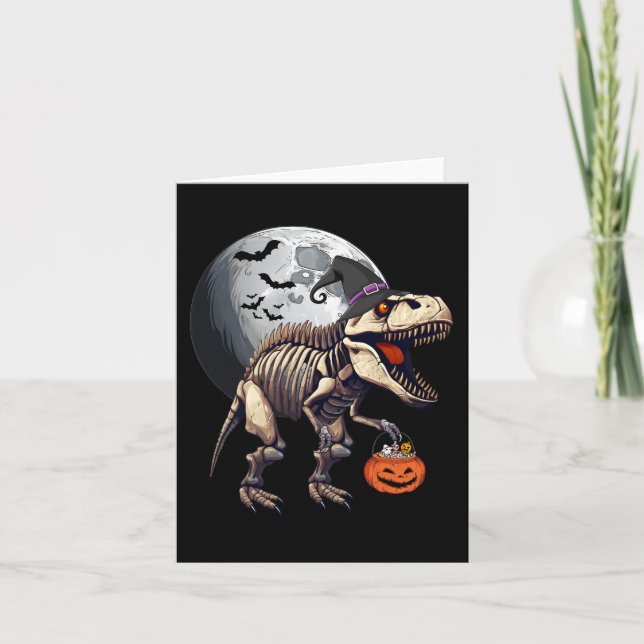 Skeleton T Rex Dinosaur Fun Halloween Pumpkin Boys Card (Front)