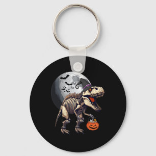 Skeleton T Rex Dinosaur Funny Halloween Pumpkin Bo Key Ring