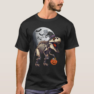 Skeleton T Rex Dinosaur Funny Halloween Pumpkin Bo T-Shirt