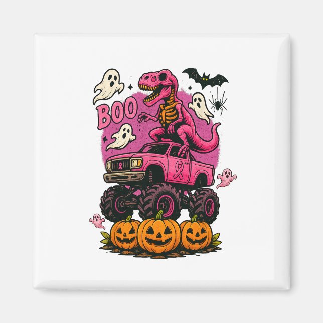 Skeleton T Rex Dinosaur Monster Truck Pumpkin Brea Magnet (Front)