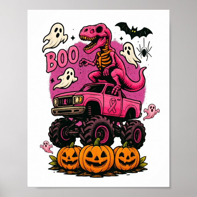 Skeleton T Rex Dinosaur Monster Truck Pumpkin Brea Poster (Front)