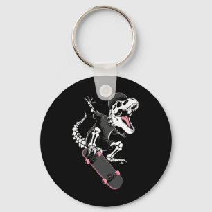 Skeleton T-rex Skateboarder - Vintage Dinosaur Ska Key Ring