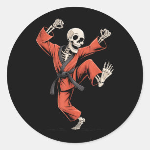 Skeleton Taekwondo Kick Funny Halloween Trick Or Classic Round Sticker