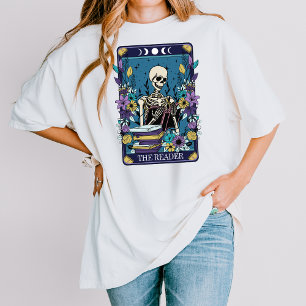 Skeleton Tarot Aesthetic Blue Floral The Reader T-Shirt
