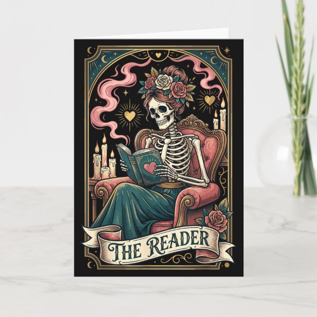 Skeleton Tarot Card The Reader Book Lover Valentin (Front)