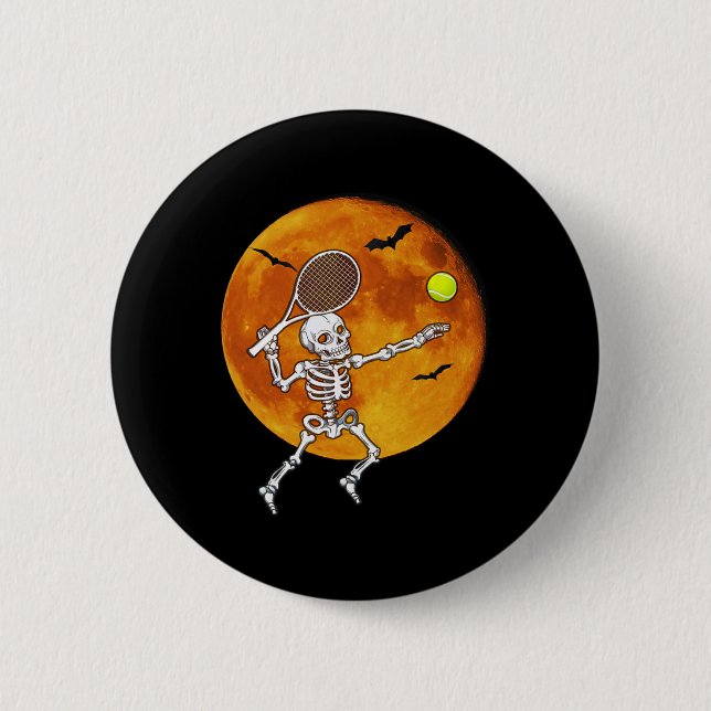 Skeleton Tennis Halloween Racket Ll  6 Cm Round Badge (Front)