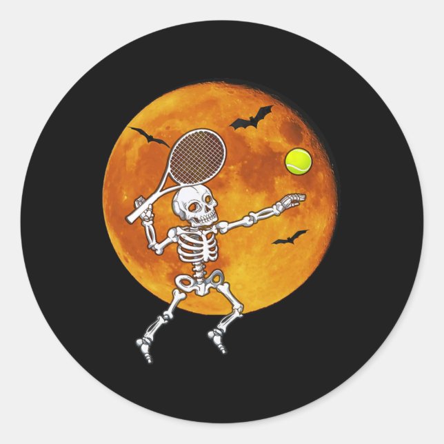 Skeleton Tennis Halloween Racket Ll  Classic Round Sticker (Front)