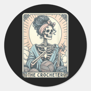 Skeleton The Crocheter Mum Tarot Card Knitter Croc Classic Round Sticker