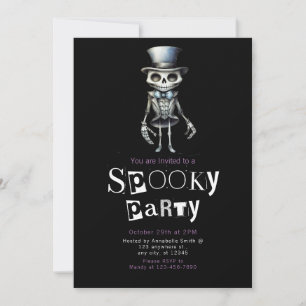 Skeleton Top Hat Bow Tie Spooky Halloween Party Invitation