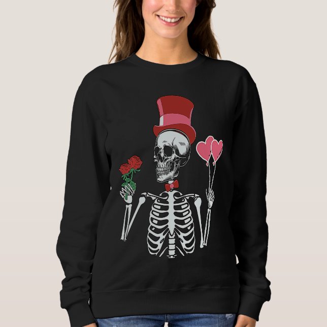 Skeleton Top Hat Rose Valentines Day Skeleton Bone (Front)