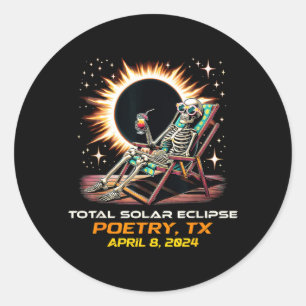 Skeleton Total Solar Eclipse Poetry Texas Classic Round Sticker