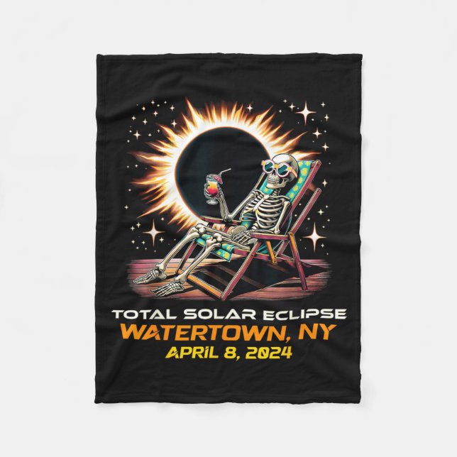 Skeleton Total Solar Eclipse Watertown New York Fleece Blanket (Front)