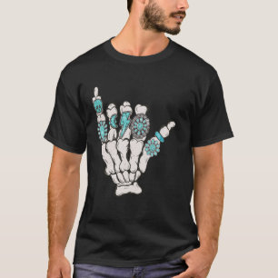 Skeleton Turquoise Hand Western Rodeo Cowboy Cowgi T-Shirt