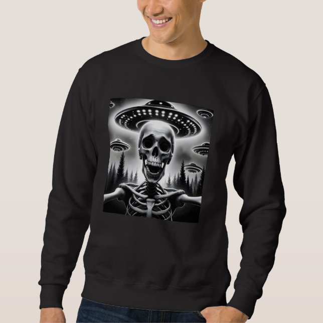 Skeleton UFO Halloween Alien Abduction Skeleton Se Sweatshirt (Front)