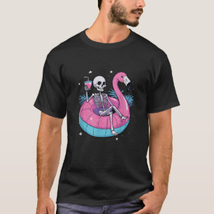 Skeleton Vacation Summer Vibes Pink Flamingo T-Shirt