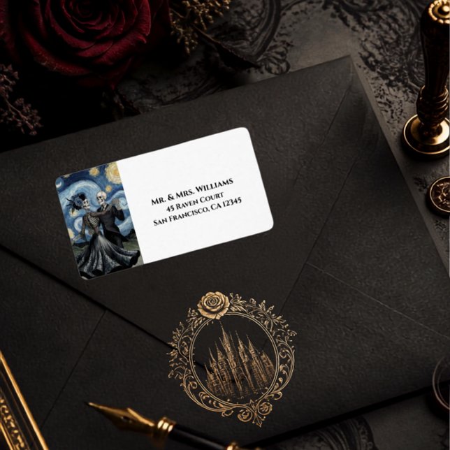 Skeleton Van Gogh Gothic Wedding Guest Address Set Label (Creator Uploaded)