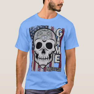 Skeleton Video Game Gamer American USA Flag 4th Of T-Shirt