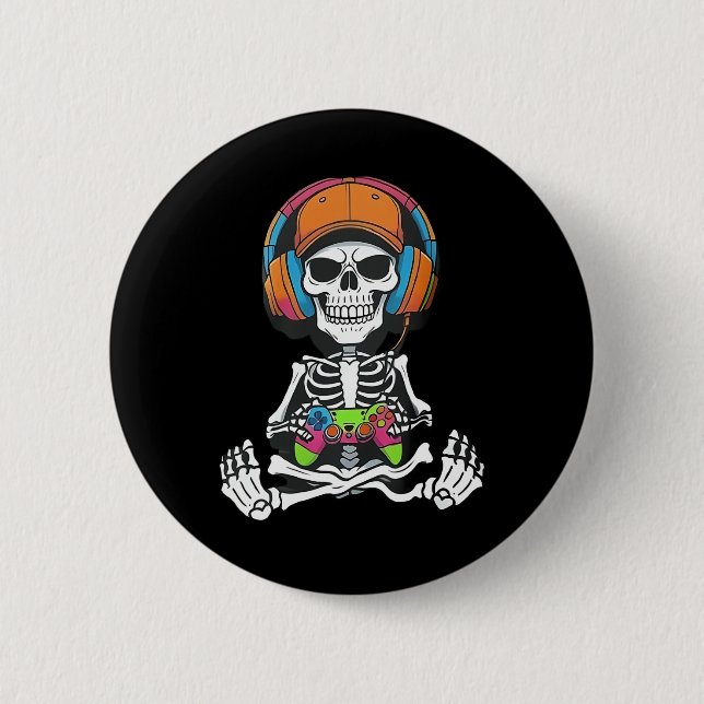 Skeleton Video Game Halloween Gaming Gamer Boys Me 6 Cm Round Badge (Front)