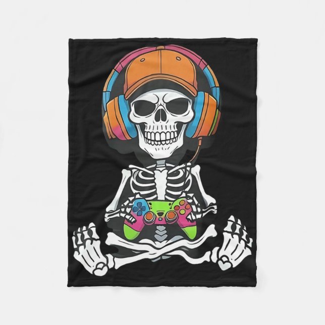 Skeleton Video Game Halloween Gaming Gamer Boys Me Fleece Blanket (Front)