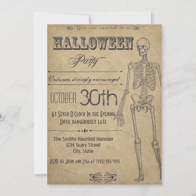 Skeleton Vintage Halloween Invitation (Front)