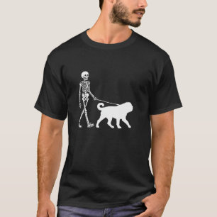 Skeleton Walking a Dog English Mastiff Halloween O T-Shirt