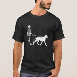 Skeleton Walking a Dog Great Dane Halloween Outfit T-Shirt