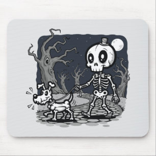 Skeleton Walking Dog Halloween Art Mouse Pad