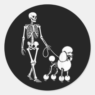 Skeleton Walking Poodle Dog Lovers Halloween Humou Classic Round Sticker