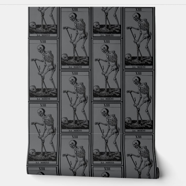 Skeleton Wallpaper - Gothic Decor - Grey - La Mort (Unrolling)