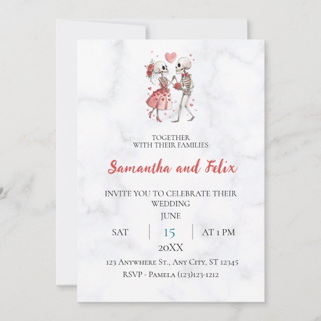 Skeleton Wedding Attire Marble Wedding Invitation (Front)
